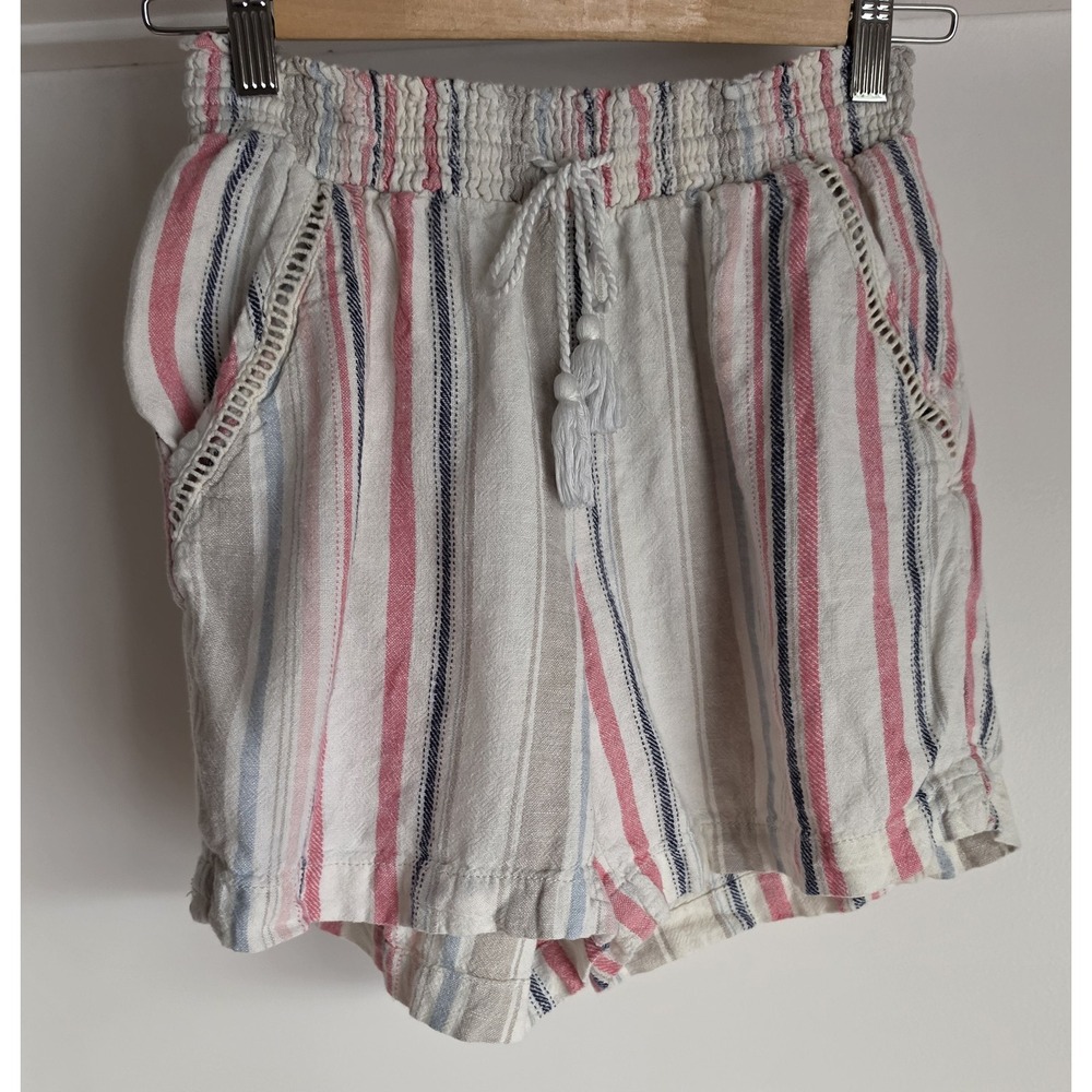 Briggs Women Linen Bermuda Shorts Size S Striped Casual White Pink Coastal